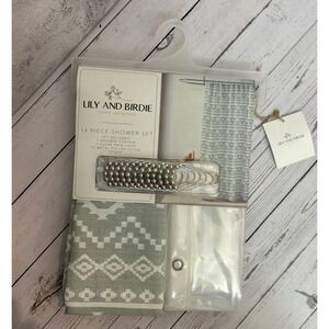 Lily and Birdie 14 Piece Shower‎ Set Sage Green Geometric